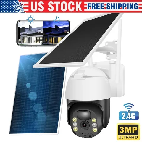 Solar Battery Powered WiFi Outdoor Pan/Tilt Home Security Camera System Wireless