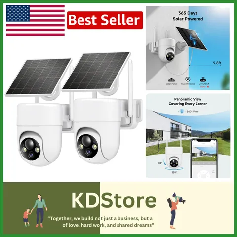 2K Solar Wireless Outdoor Security Cameras – 360° HD Surveillance with Night ...