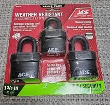  ACE 3 Pack 1-3/4in. High SecurityWeather Resistant Double Locking Padlock