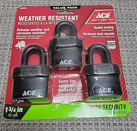  ACE 3 Pack 1-3/4in. High SecurityWeather Resistant Double Locking Padlock