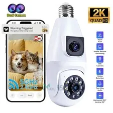Daul Lens Light Bulb Security Camera 2K WiFi Motion Detection Night Vision