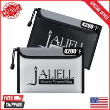 2 Pack Fireproof Money Bags 9.5x6.5", Waterproof Zipper Bag for Cash & Valuables