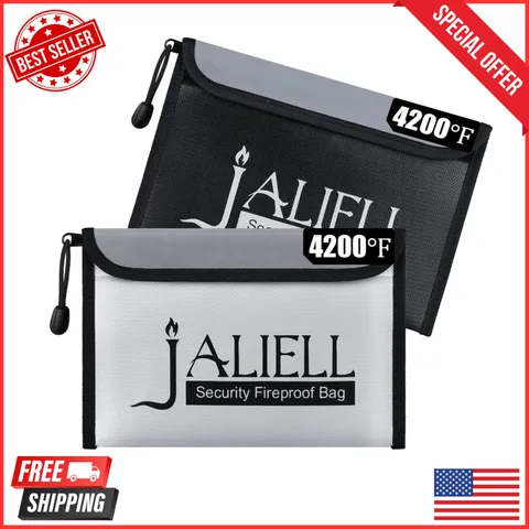 2 Pack Fireproof Money Bags 9.5x6.5", Waterproof Zipper Bag for Cash & Valuables