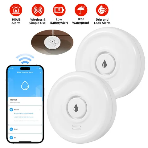 2PCS Smart Water Leak Sensor Detector APP Alarm WiFi Home Water Leak Detector US
