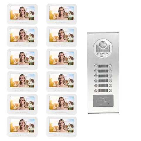 Video Intercom System 12 Indoor Screen 7in Color LCD Hands Free Apartment