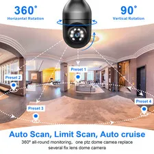 Light Bulb Security Camera 2.4GHz 5G WiFi Outdoor, 1080P E27 Light Socket Securi