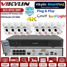 Vikylin SmartFind 4K 8MP 8CH 8POE NVR Dual Light PoE Security Camera Systems Lot