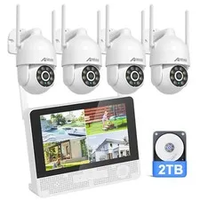 5MP Wireless Security Camera System Outdoor Pan/Tilt Color Night Vision 2TB HDD