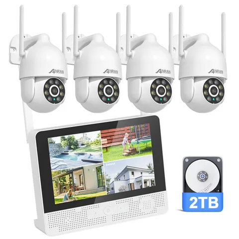 5MP Wireless Security Camera System Outdoor Pan/Tilt Color Night Vision 2TB HDD