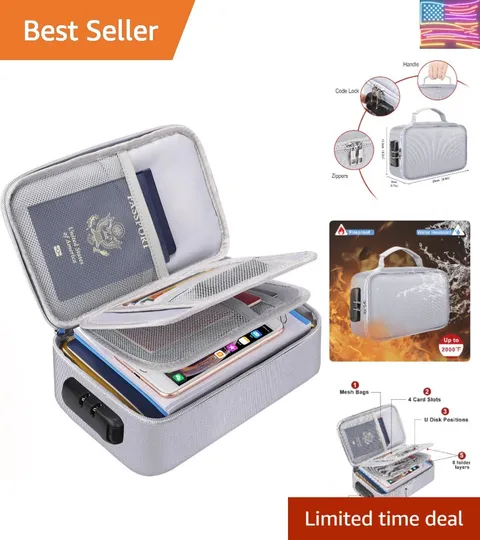 Small Fireproof Storage Organizer Case with Lock9”x 5.3”x 3.7”, Soft Money Sa...