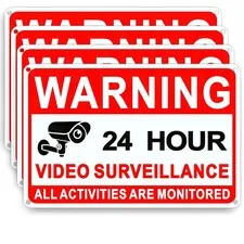 4 Pack Video Surveillance Signs, 8 x 12 Inch Aluminum Camera Signs, CCTV Securit