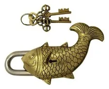 Fish Shape Vintage Style Door Lock Handcrafted Brass Trick Padlock Home Décor