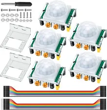 5Pcs HC-SR501 PIR Motion Sensor Kit, 5-18S Adjustable Infrared Module, Compatibl