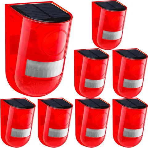129Db Solar Motion Sensor Alarm with Strobe Light - 8 Pack Outdoor Security