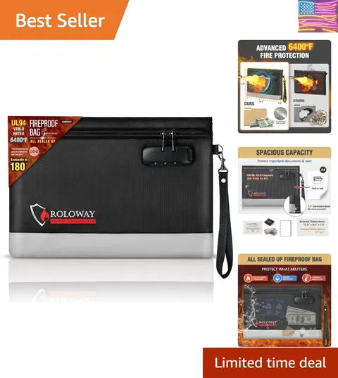 Fireproof Money Bag with Lock for Cash, 6400°F Fire Proof Document Bag 12.2 x...