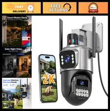 6MP Dual Lens Outdoor Security Camera, 5G/2.4G WiFi, Night Vision, Motion Detect