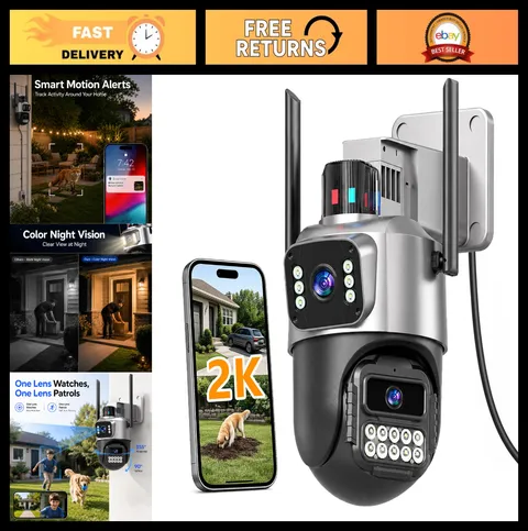 6MP Dual Lens Outdoor Security Camera, 5G/2.4G WiFi, Night Vision, Motion Detect