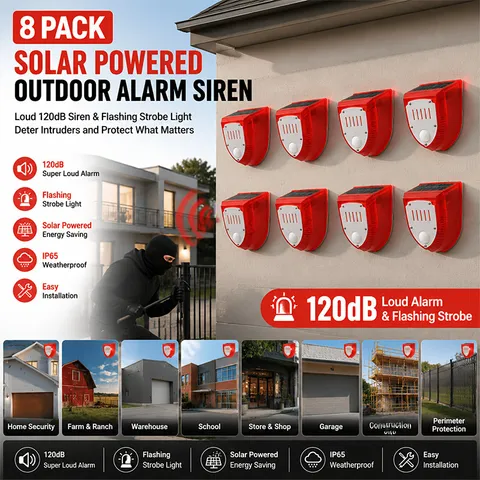 8 Pcs Solar Alarm Motion Detector with Sound Outdoor Motion Sensor 129db Barking
