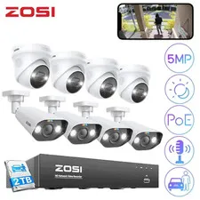 ZOSI 4K 8 Ports 16CH NVR 5MP CCTV Camera PoE Security System 2-Way Audio 2TB HDD