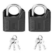 2Pcs High Security Solid Steel Padlock with Key, Black (2-3/8 Inch)