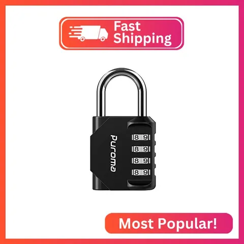 Puroma 1 Pack Combination Lock Locker 4 Digits Combo Padlock Gym Black
