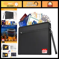 Fireproof Document Bag 13.5"x9.6" - Water Resistant Money Pouch for Cash, Passpo