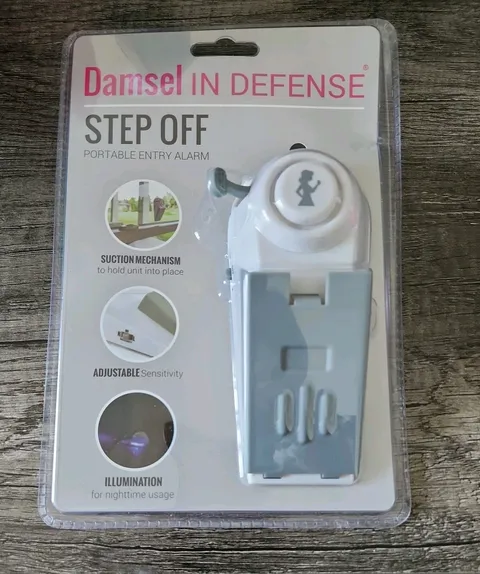 DAMSEL IN DEFENSE STEP OFF PORTABLE ALARM DOOR OR WINDOW  SEALED 120 DECIBEL