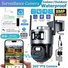 4K 8MP Wireless WiFi Outdoor PTZ Home Security Camera Dual-Lens 2-Way Audio IP65
