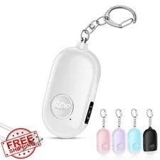 Hion White Personal Safety Alarm, 130dB Keychain, LED Flashlight