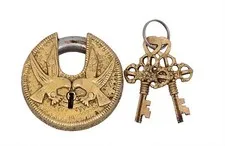  Beautifully Eagle Engraved Brass Door Padlock Security Locks with 2 Keys Rare