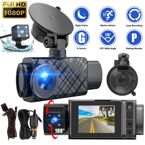 1080P 3 Lens Car DVR Dash Cam Front/Rear/Inside Camera Video Recorder G-Sensor