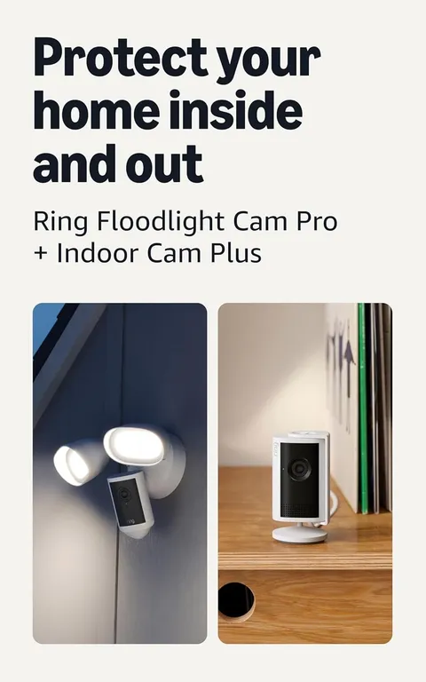 Ring Floodlight Cam Pro Bundle, Newest Model, White with Indoor Cam Plus,