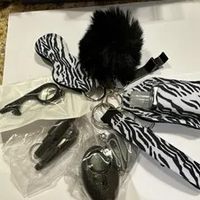 Zebra Print Personal Attack Alarm Keychain Set, Black White, Battery Powered