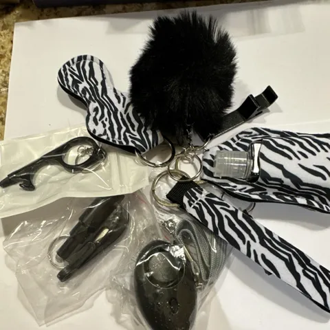 Zebra Print Personal Attack Alarm Keychain Set, Black White, Battery Powered