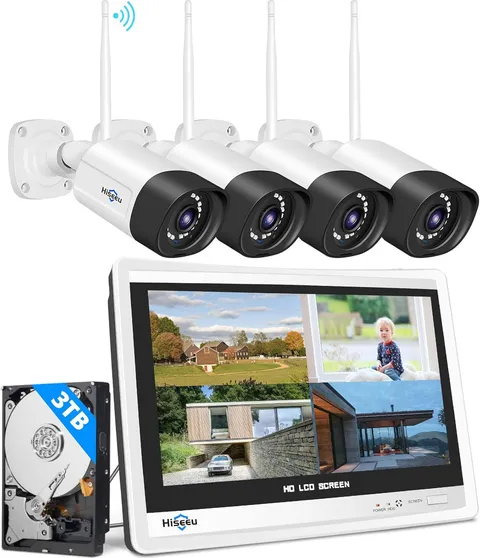 5MP Wireless Security Camera System with 12" LCD Monitor, 3TB HDD, 10CH 8MP NVR,