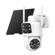 Dual Lens Solar Security Cameras Wireless Outdoor, 2K Full HD Video, 360° Vie...