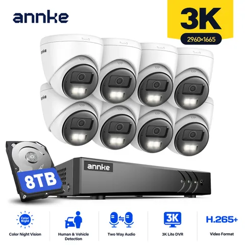 ANNKE 8CH DVR 3K Two Way Audio Security Camera System Color Night Vision AI