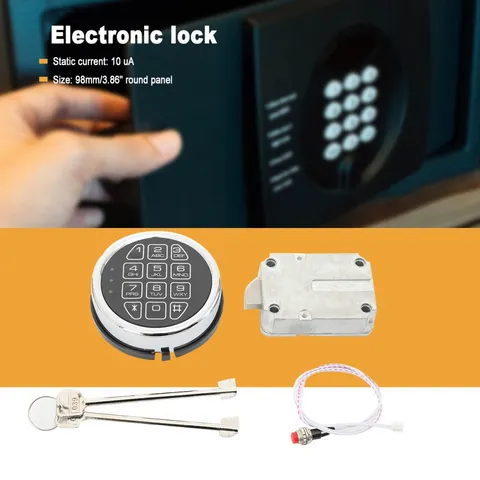 Safe Lock Replacement Chrome Keypad Safe Electronic Lock Solenoid with 2x Keys