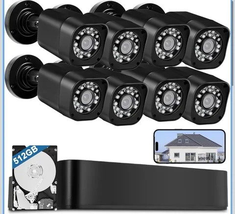 8CH 1080P Wired Camera System, 8 Cameras, 512GB HDD, Outdoor Use