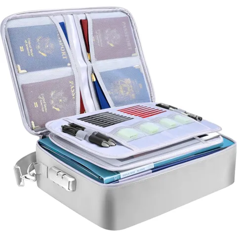 Fireproof Document Box with Lock Portable Waterproof File Organizer15''x11''x4''