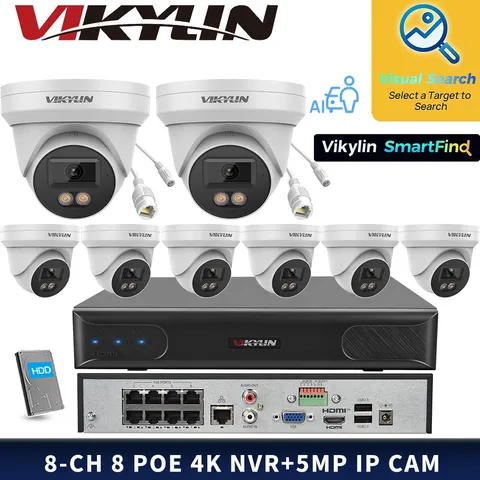 Vikylin SmartFind 8POE 8CH NVR System Color MIC 5MP Mini Surveillance Camera Lot