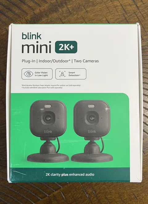 NEW 2 Pack of Blink Mini 2K+ Plug-in Indoor/Outdoor Cameras - BLACK