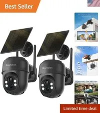 Advanced 2K Solar Powered Outdoor Cameras with 360° PTZ & Motion Alert - 2 Pack