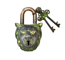 Handmade Vintage Style Rare Lion Design Functional Brass Padlock With Keys