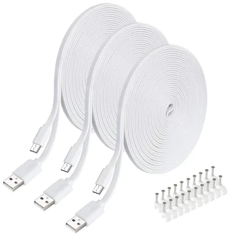 3PCS 10FT Flat Micro USB Cable Power Extension Cord for Wyze Cam, WyzeCam Pan...