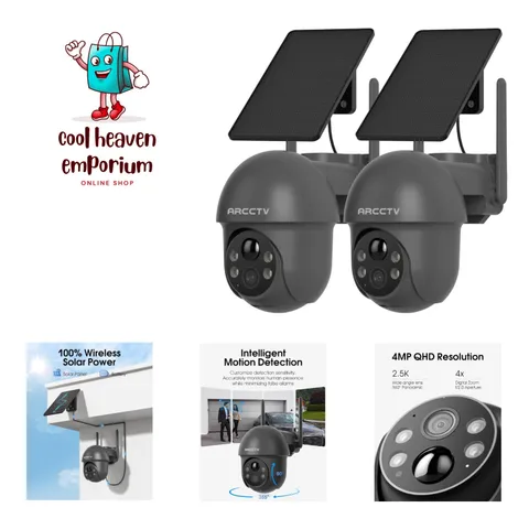Security Cameras Wireless Outdoor Solar, 4MP 360° View Battery Powered Outdoo...