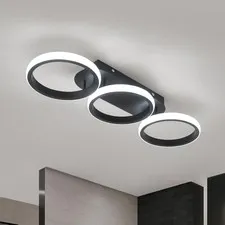 Kaniker Modern LED Ceiling Light, 3-Round Rings Flush Mount, 3 Rings, Black