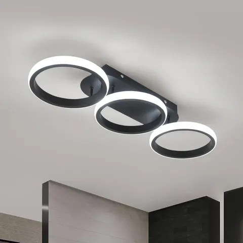 Kaniker Modern LED Ceiling Light, 3-Round Rings Flush Mount, 3 Rings, Black