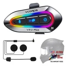 Motorcycle Helmet Headset with RGB Lights, 2-Way 2 VR2 Plus Hard Microphone