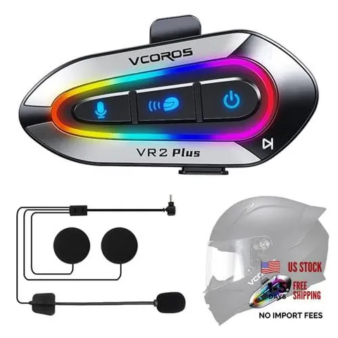 Motorcycle Helmet Headset with RGB Lights, 2-Way 2 VR2 Plus Hard Microphone